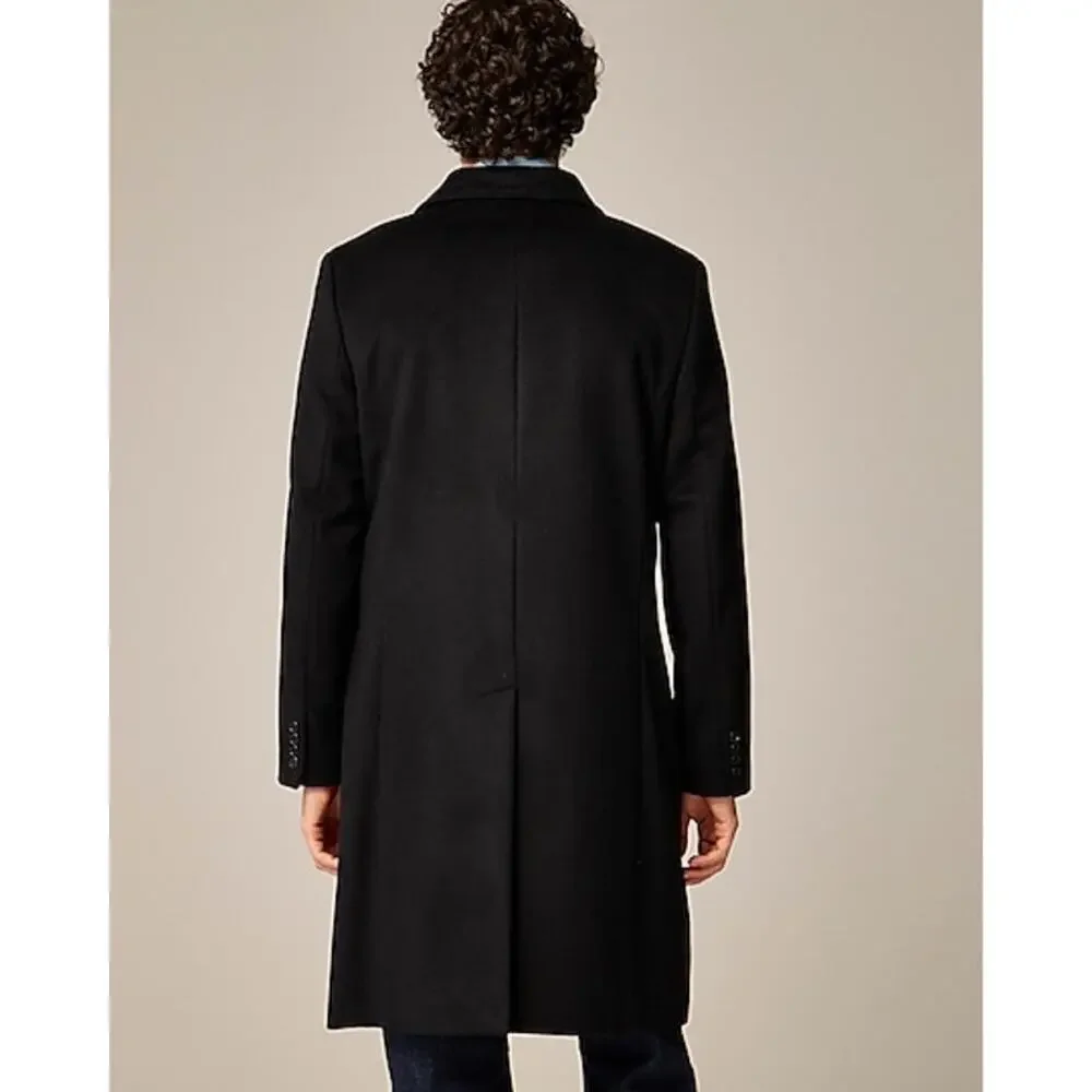 J.Crew Men's Black Rivington Topcoat In Italian Wool Cashmere Blend Size 44L NWT